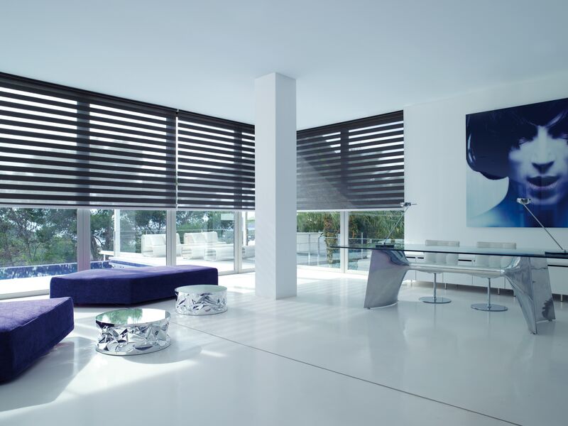 black and white roller blinds